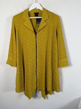 Eva Varro Womens Textured Crinkle Knit Cardigan Jacket Mustard Zip Up Large New